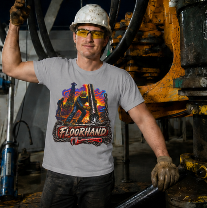 Floorhand Tripping Pipe Oil Rig T-Shirt, Roughneck Chain and Wrench Tee