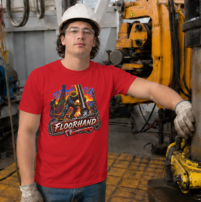 Floorhand Tripping Pipe Oil Rig T-Shirt, Roughneck Chain and Wrench Tee