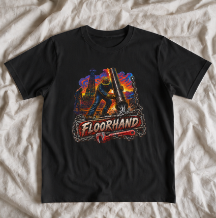 Floorhand Tripping Pipe Oil Rig T-Shirt, Roughneck Chain and Wrench Tee