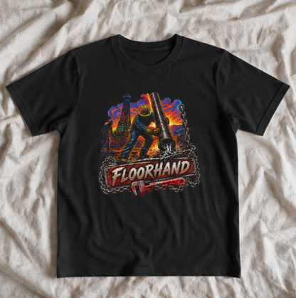 Floorhand Tripping Pipe Oil Rig T-Shirt, Roughneck Chain and Wrench Tee