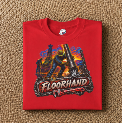 Floorhand Tripping Pipe Oil Rig T-Shirt, Roughneck Chain and Wrench Tee