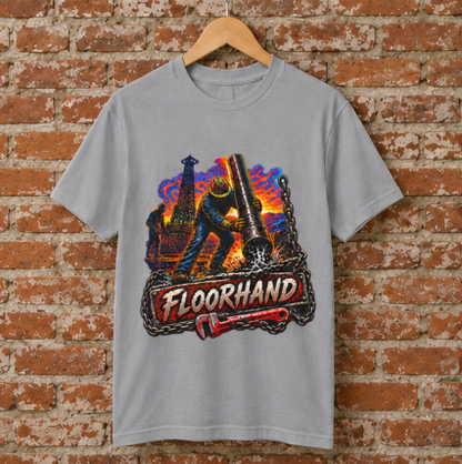 Floorhand Tripping Pipe Oil Rig T-Shirt, Roughneck Chain and Wrench Tee