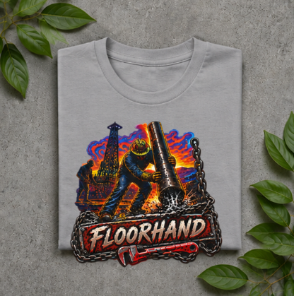 Floorhand Tripping Pipe Oil Rig T-Shirt, Roughneck Chain and Wrench Tee