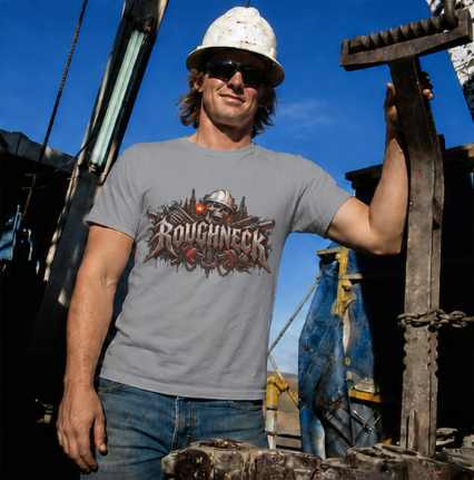 Roughneck Skull Oilfield T-Shirt, Hardhat Floorhand Rig Hand Tee