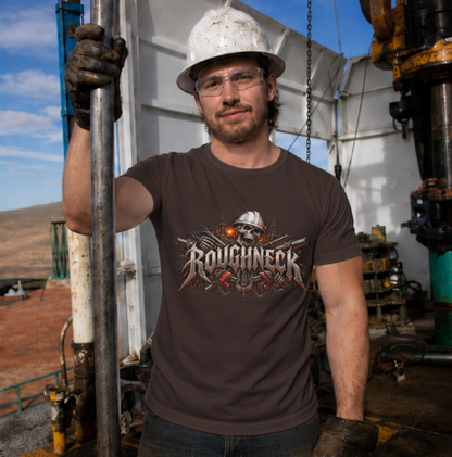 Roughneck Skull Oilfield T-Shirt, Hardhat Floorhand Rig Hand Tee