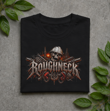 Roughneck Skull Oilfield T-Shirt, Hardhat Floorhand Rig Hand Tee