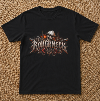 Roughneck Skull Oilfield T-Shirt, Hardhat Floorhand Rig Hand Tee