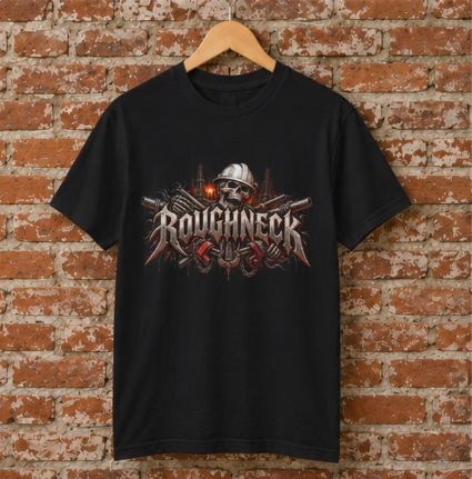Roughneck Skull Oilfield T-Shirt, Hardhat Floorhand Rig Hand Tee