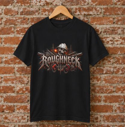 Roughneck Skull Oilfield T-Shirt, Hardhat Floorhand Rig Hand Tee