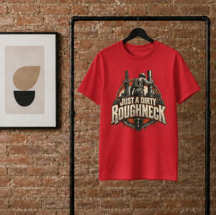 Just a Dirty Roughneck Vintage Oil Rig Worker Badge T-Shirt