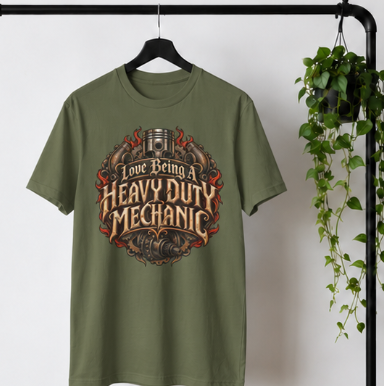 Love Being A Heavy Duty Mechanic Flames & Gears T-Shirt