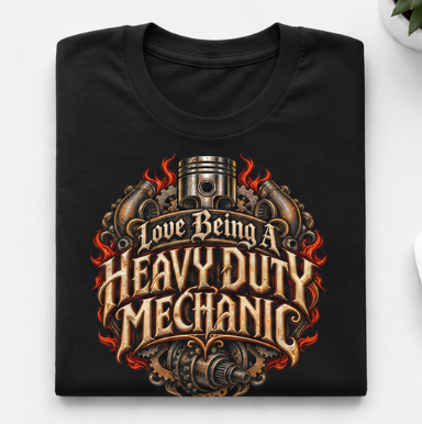 Love Being A Heavy Duty Mechanic Flames & Gears T-Shirt