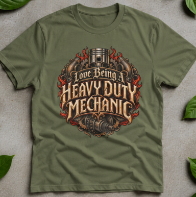 Love Being A Heavy Duty Mechanic Flames & Gears T-Shirt