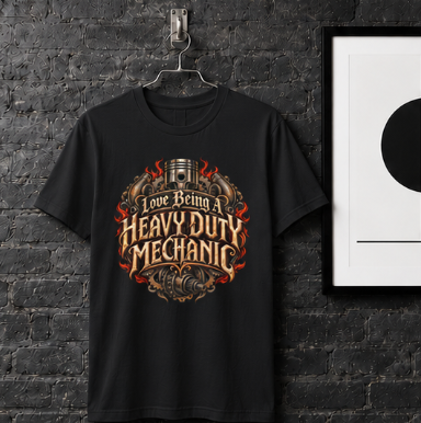 Love Being A Heavy Duty Mechanic Flames & Gears T-Shirt