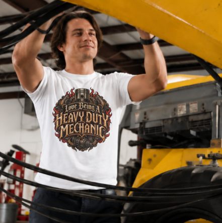 Love Being A Heavy Duty Mechanic Flames & Gears T-Shirt