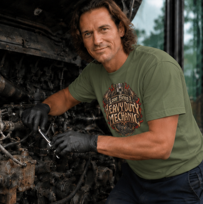 Love Being A Heavy Duty Mechanic Flames & Gears T-Shirt