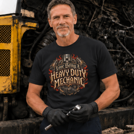 Love Being A Heavy Duty Mechanic Flames & Gears T-Shirt