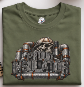 Proud Insulator Hardhat Skull and Wrapped Pipe T-Shirt
