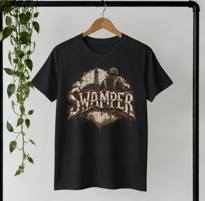 Swamper Muddy Oilfield Worker Topographic Rig T-Shirt