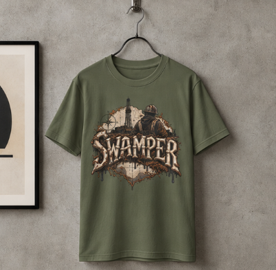 Swamper Muddy Oilfield Worker Topographic Rig T-Shirt
