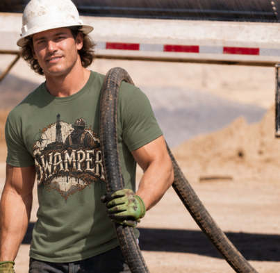 Swamper Muddy Oilfield Worker Topographic Rig T-Shirt