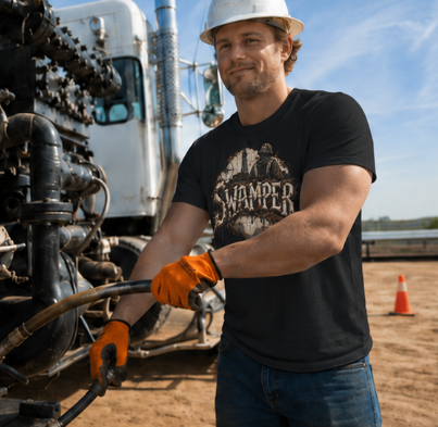 Swamper Muddy Oilfield Worker Topographic Rig T-Shirt