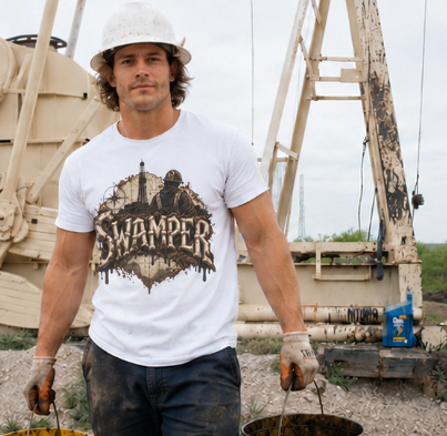 Swamper Muddy Oilfield Worker Topographic Rig T-Shirt