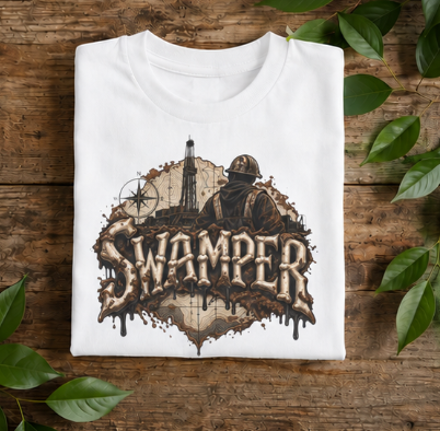 Swamper Muddy Oilfield Worker Topographic Rig T-Shirt