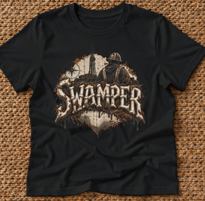 Swamper Muddy Oilfield Worker Topographic Rig T-Shirt