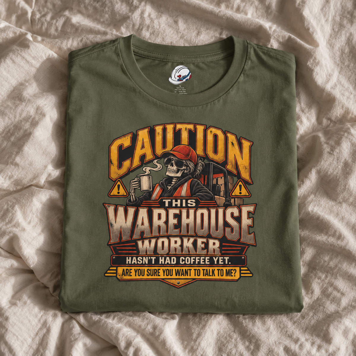 CAUTION This Warehouse Worker Hasn’t Had Coffee Yet Skeleton Coffee Warning T-Shirt