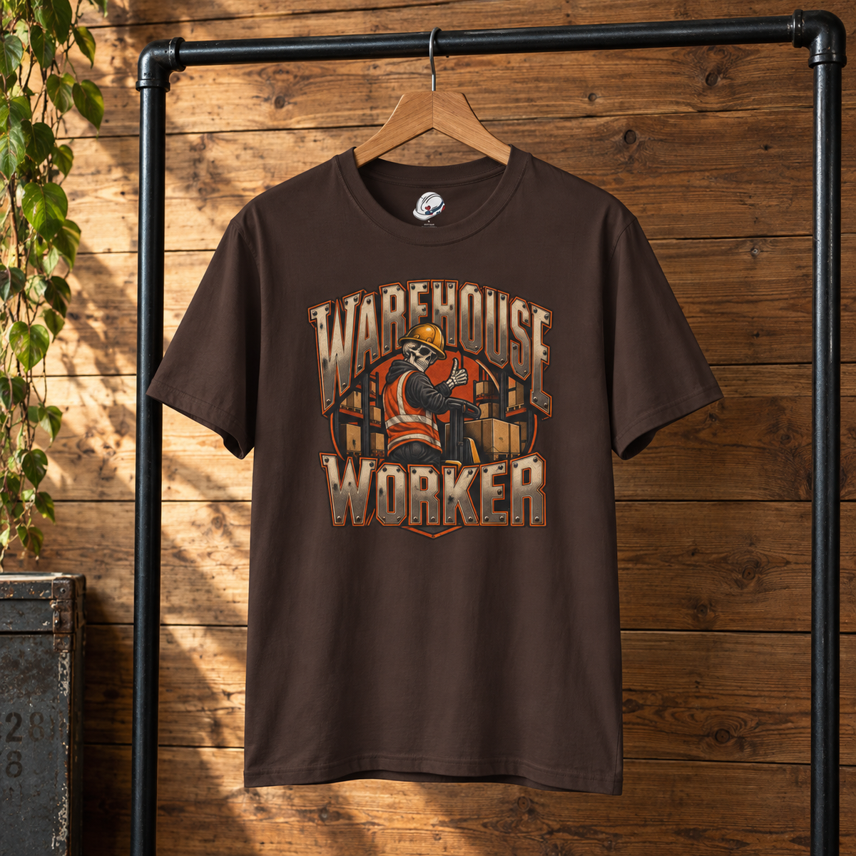 Warehouse Worker Skeleton Thumbs-Up Industrial Mascot T-Shirt