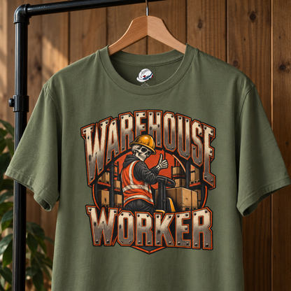 Warehouse Worker Skeleton Thumbs-Up Industrial Mascot T-Shirt