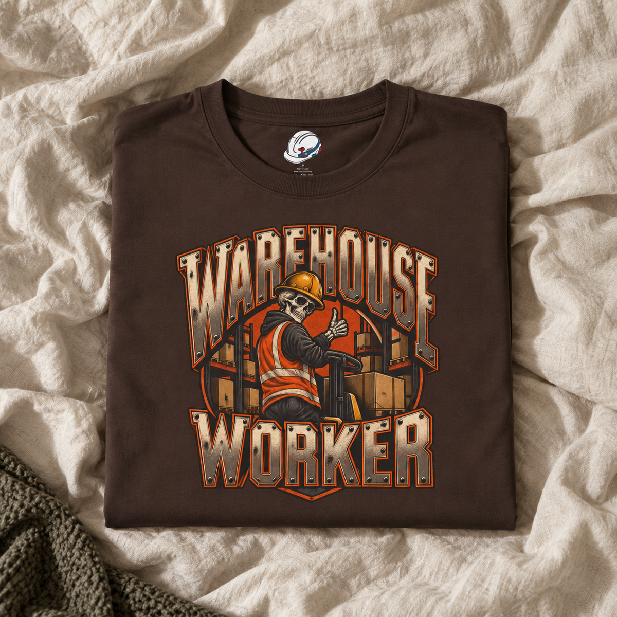 Warehouse Worker Skeleton Thumbs-Up Industrial Mascot T-Shirt