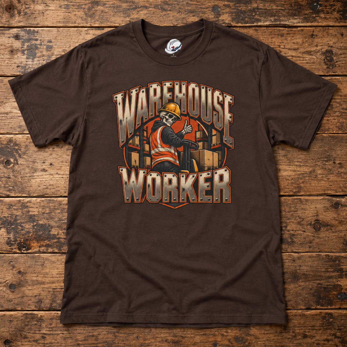Warehouse Worker Skeleton Thumbs-Up Industrial Mascot T-Shirt