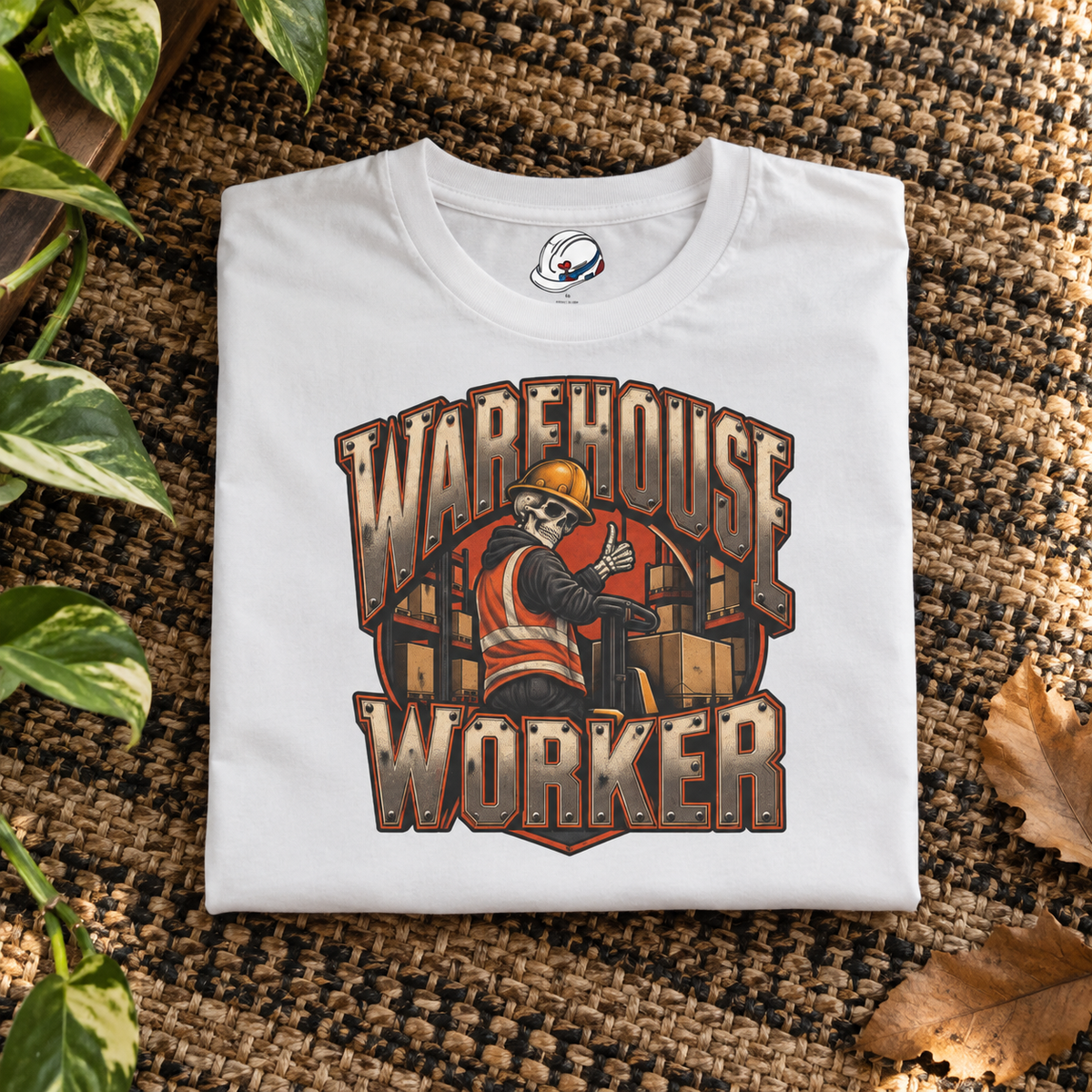 Warehouse Worker Skeleton Thumbs-Up Industrial Mascot T-Shirt