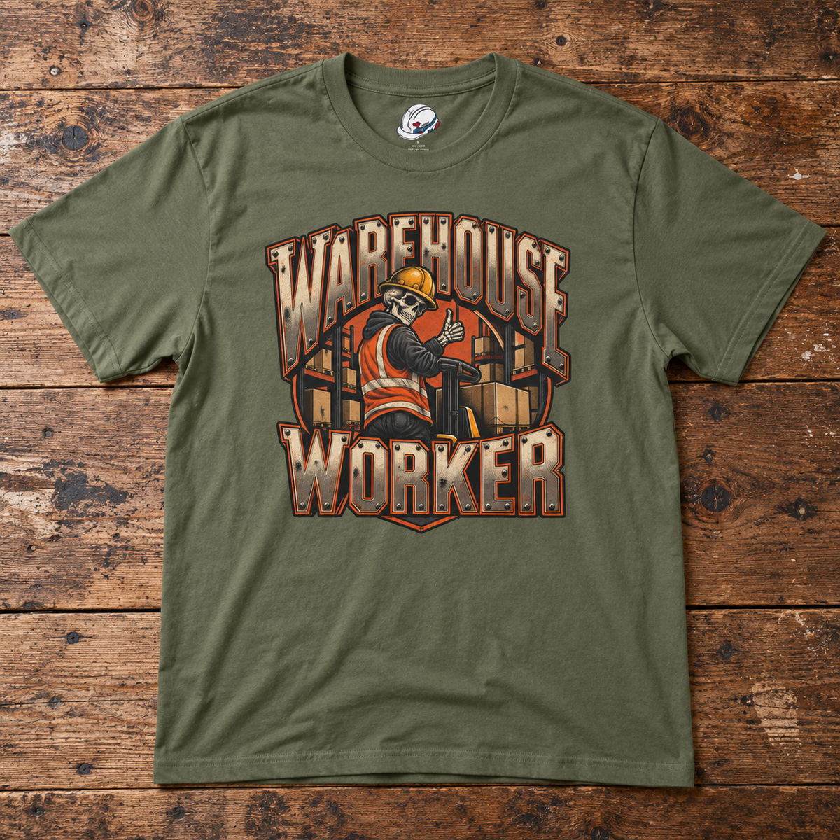 Warehouse Worker Skeleton Thumbs-Up Industrial Mascot T-Shirt