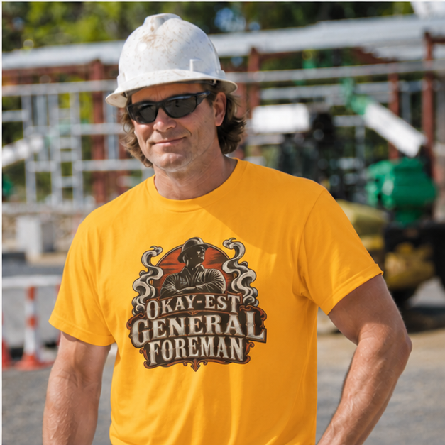 Okay-est General Foreman Hardhat Worker Vintage Badge Men’s T-Shirt
