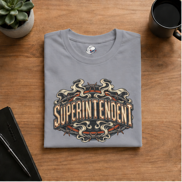 Superintendent Smoke and Barbed Wire Vintage Badge Men’s T-Shirt