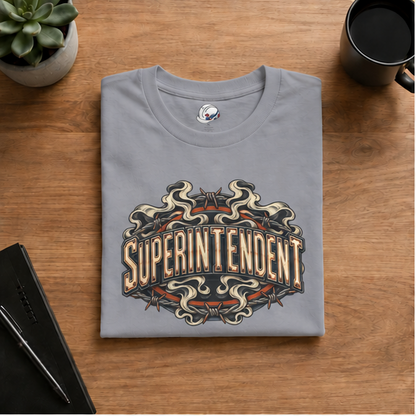 Superintendent Smoke and Barbed Wire Vintage Badge Men’s T-Shirt