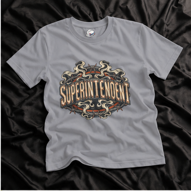 Superintendent Smoke and Barbed Wire Vintage Badge Men’s T-Shirt