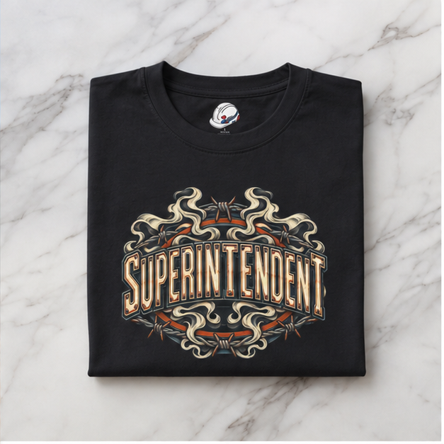 Superintendent Smoke and Barbed Wire Vintage Badge Men’s T-Shirt