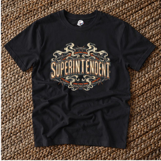 Superintendent Smoke and Barbed Wire Vintage Badge Men’s T-Shirt