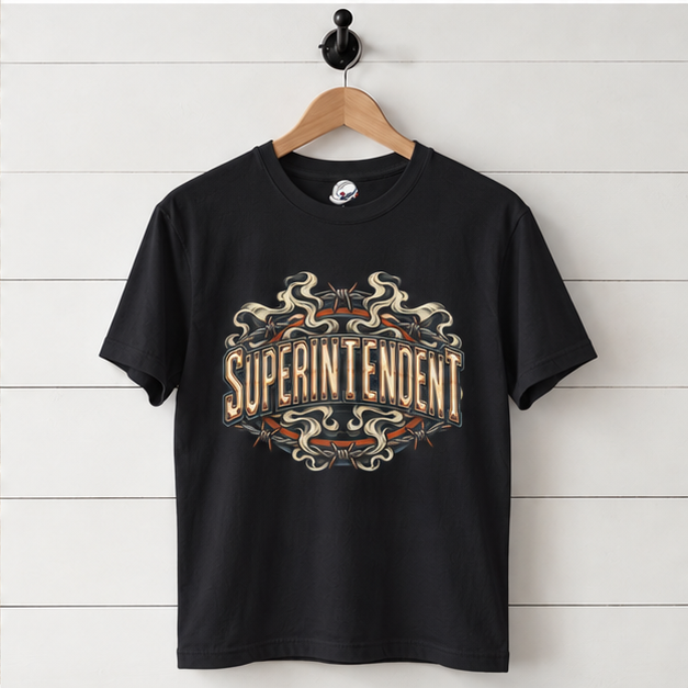 Superintendent Smoke and Barbed Wire Vintage Badge Men’s T-Shirt