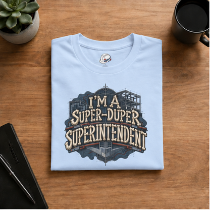 I’m a Super-Duper Superintendent Bone Lettering Blueprint Men’s T-Shirt
