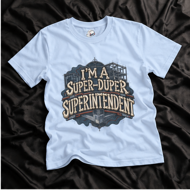 I’m a Super-Duper Superintendent Bone Lettering Blueprint Men’s T-Shirt