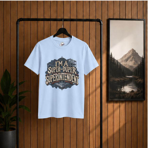 I’m a Super-Duper Superintendent Bone Lettering Blueprint Men’s T-Shirt