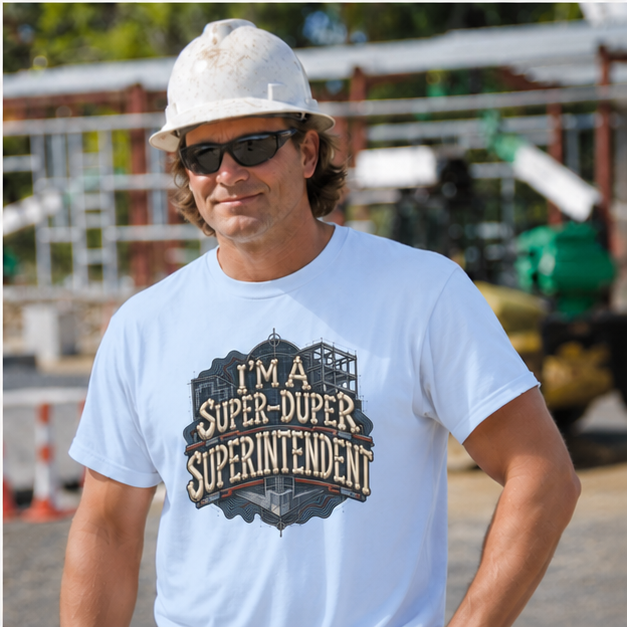 I’m a Super-Duper Superintendent Bone Lettering Blueprint Men’s T-Shirt