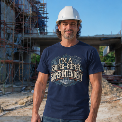 I’m a Super-Duper Superintendent Bone Lettering Blueprint Men’s T-Shirt