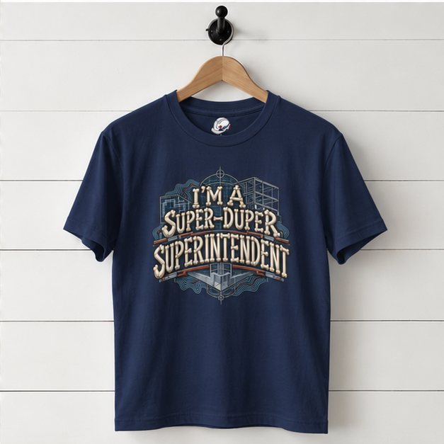 I’m a Super-Duper Superintendent Bone Lettering Blueprint Men’s T-Shirt