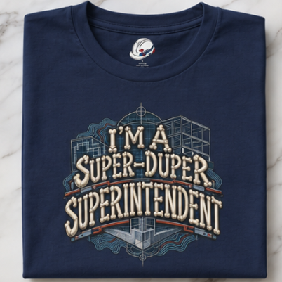 I’m a Super-Duper Superintendent Bone Lettering Blueprint Men’s T-Shirt